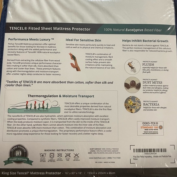 Perlux 100% Waterproof Tencel Mattress Protector, Vinyl Free
Cover de mattress - Picture 4 of 6